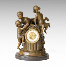 Clock Statue 3 Children Bell Bronze Sculpture Tpc-036